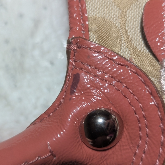 Coach Signature Floral Applique Tote Tan Pink Canvas Leather Bag - Picture 11 of 15